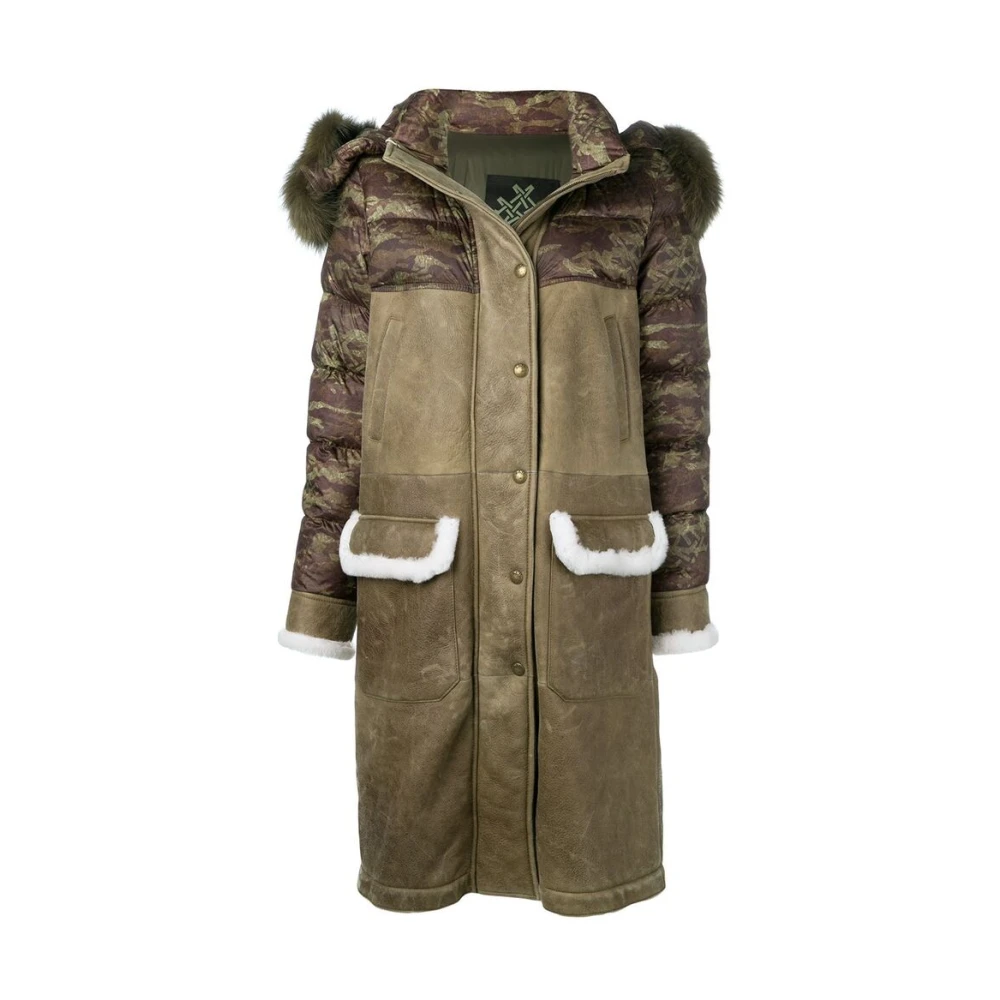 Mr&Mrs Italy Khaki Camo Shearling Hooded Parka Green Dames