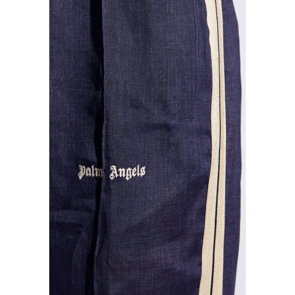Palm Angels Linnen broek met logo Blue Heren