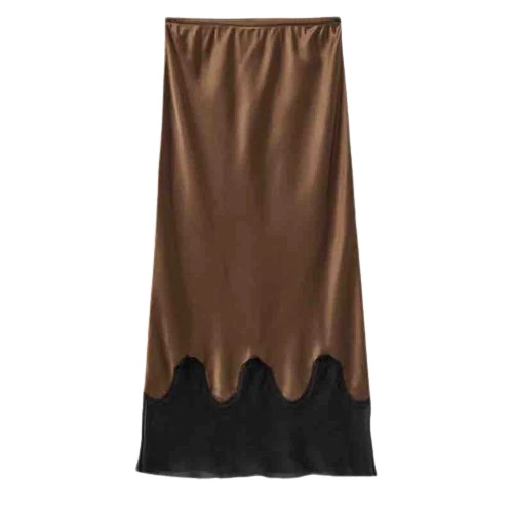 The Garment Bronze Zijden Midi Rok met Trim Brown Dames