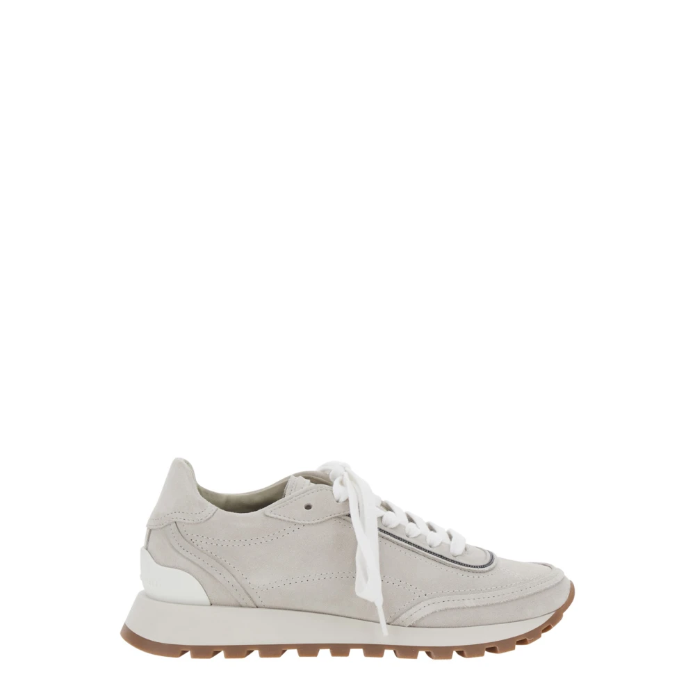 Brunello Cucinelli Suede Low Top Sneakers Dames Schoenen Grijs