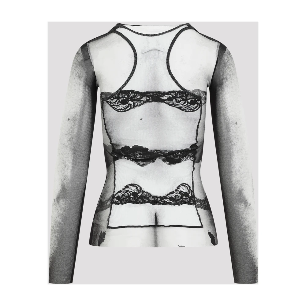 Jean Paul Gaultier Kant Gestreepte Top Zwart Grijs Wit Multicolor Dames