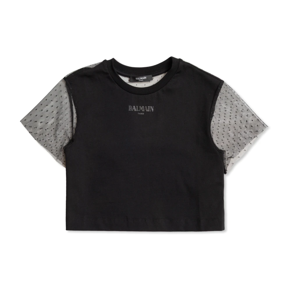 Balmain Unisex Kids Black Top With Tulle Sleeves And Back - Kids Short Sleeve T-Shirts - 8 Y - Kids