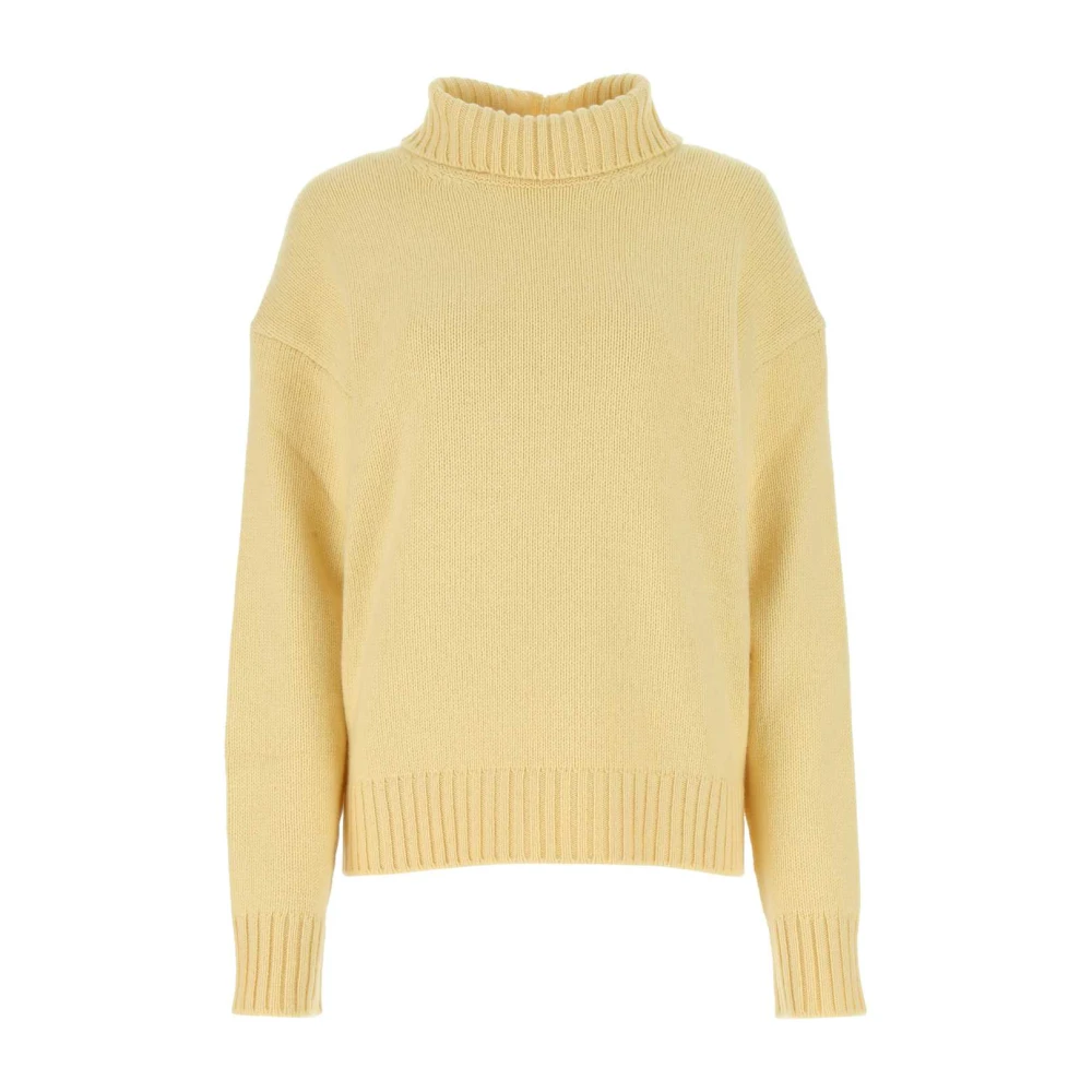 Jil Sander Oversize Cashmere Tröja i Pastellgul Yellow, Dam