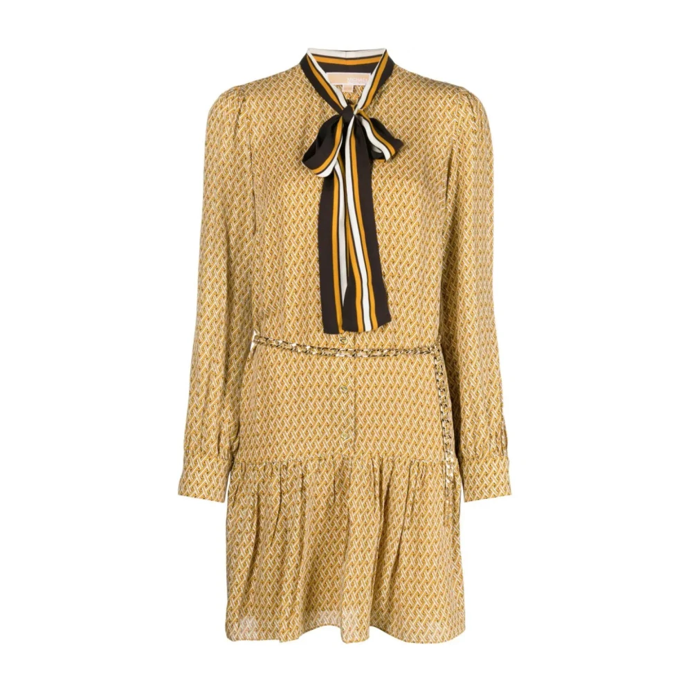 Michael Kors Lattice Logo Bow Dress Yellow Dames