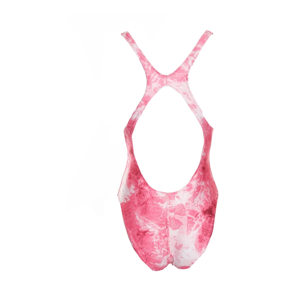 Stockholm Surfboard Club Open Back Swimsuit met Printlogo Pink Dames