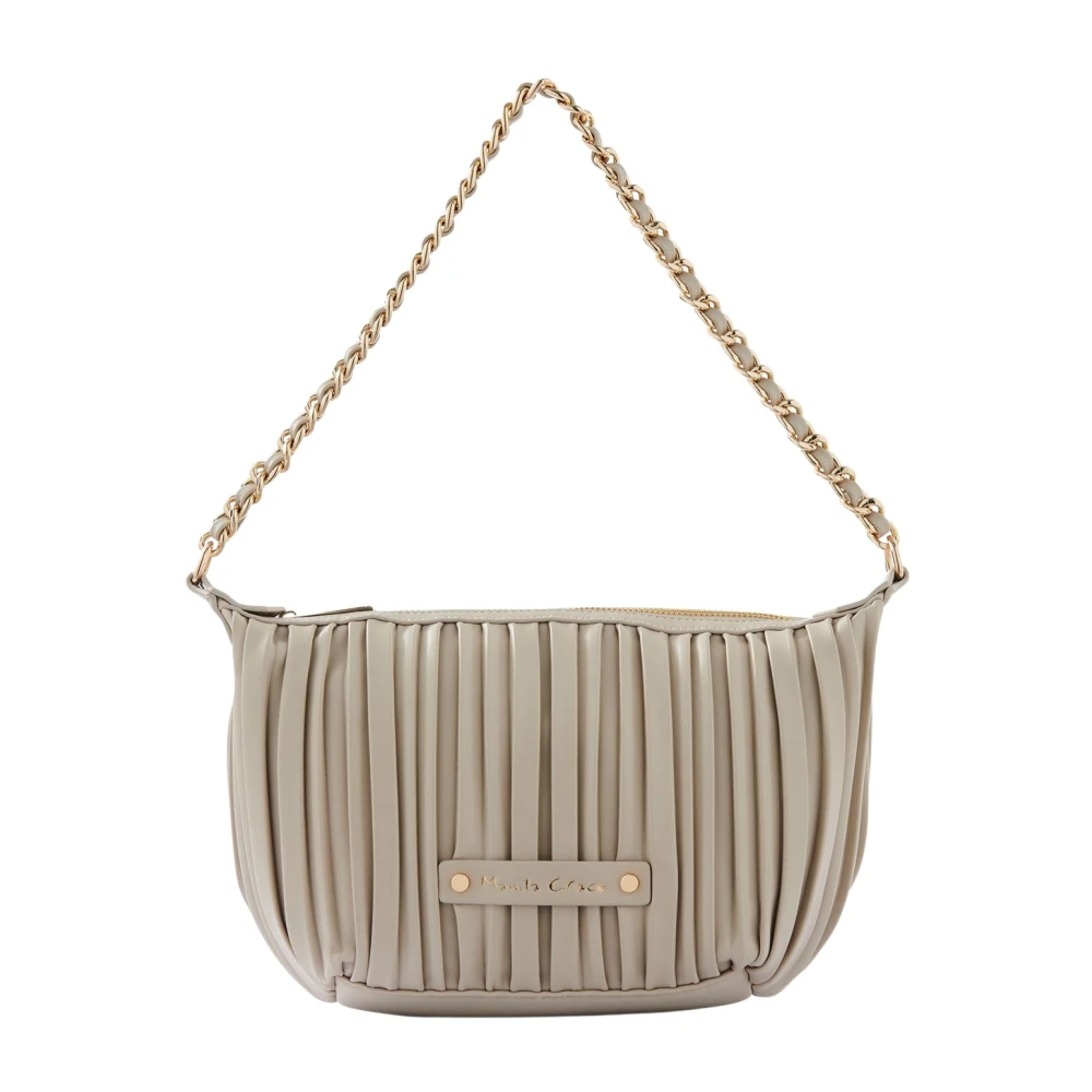 Manila Grace Kleine schoudertas met geplooide textuur dimensionale en dieptecontrasten in goudkleurige plating Beige Dames