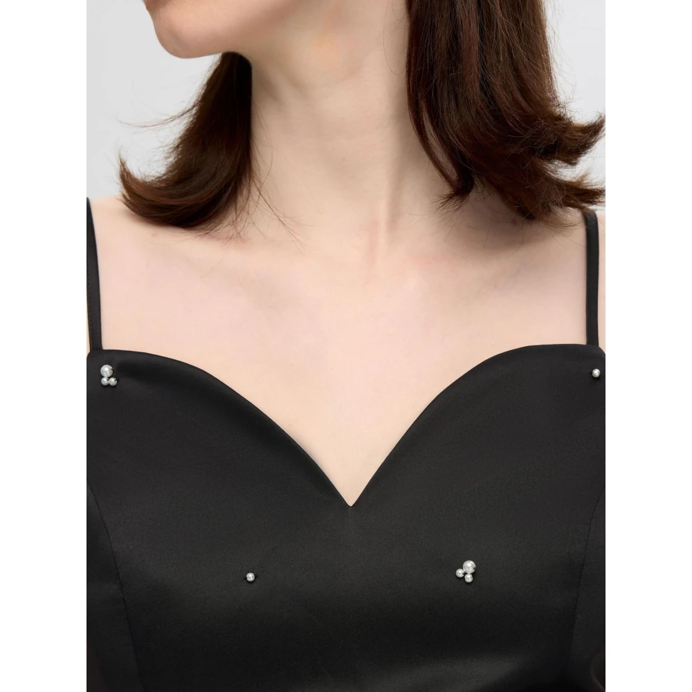 Selected Femme Satin Midi Jurk met Dunne Bandjes Black Dames