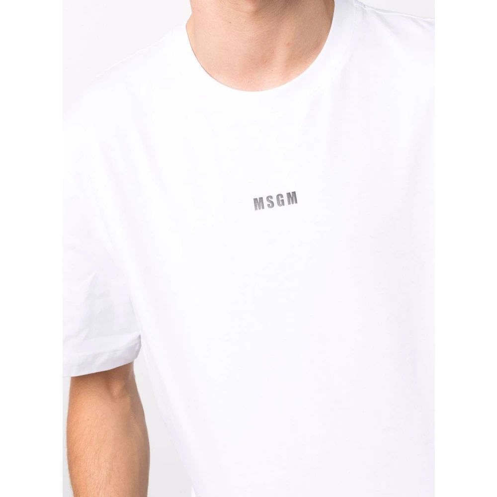 Msgm Heren Logo Print Wit T-shirt White Heren