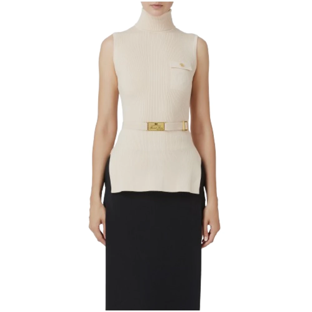 Elisabetta Franchi Geribbelde coltrui met logozak Beige Dames