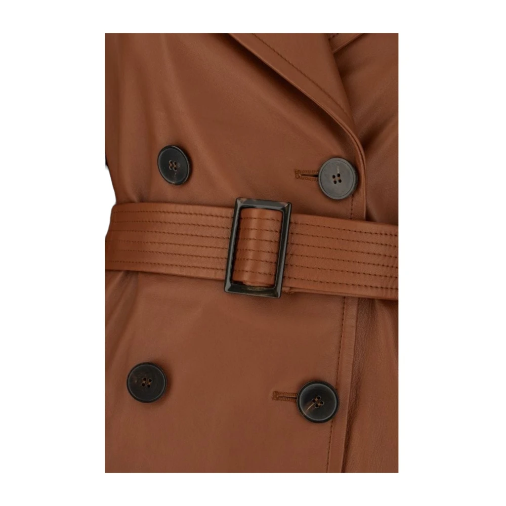 Max Mara Studio Leren Overjas Brown Dames