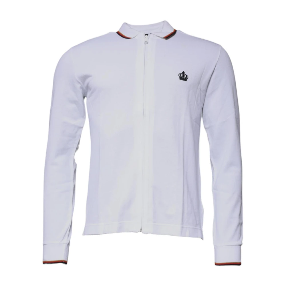 Dolce & Gabbana Kroon Detail Rits Polo Shirt White Heren