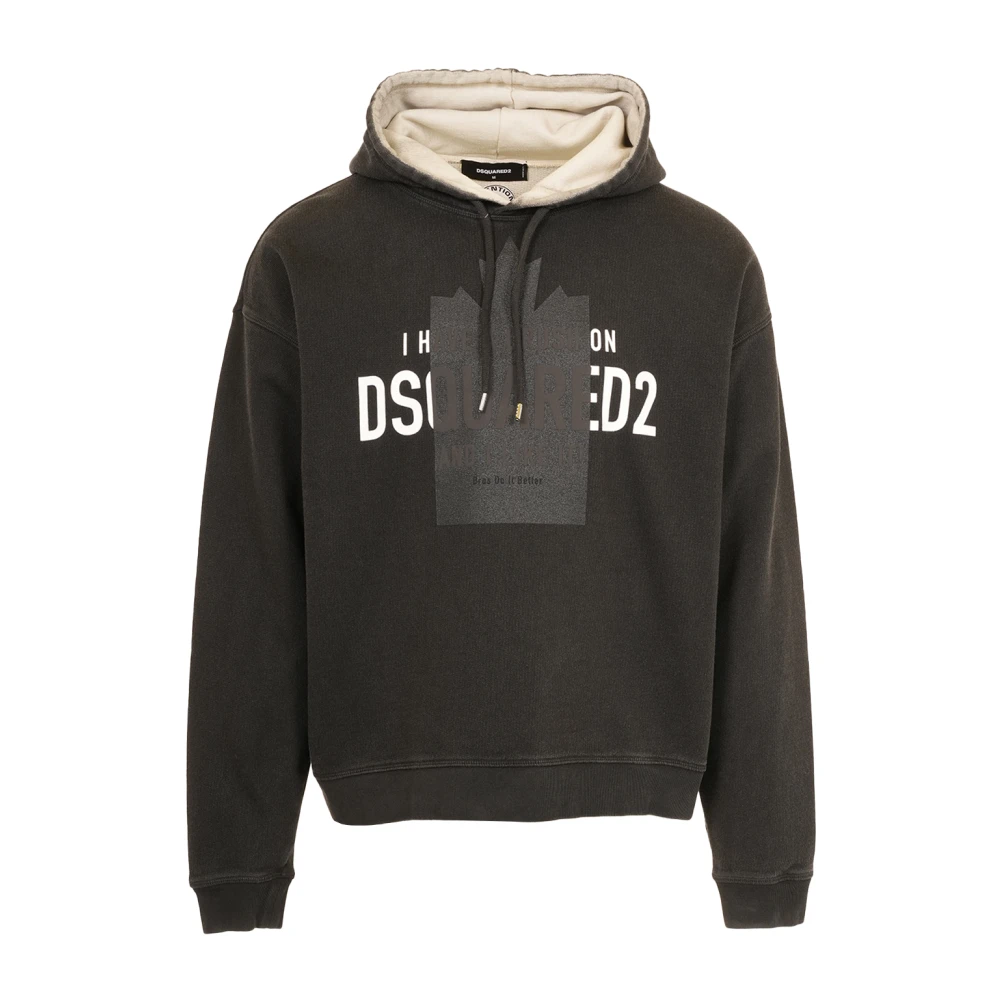 Dsquared2 Men's Black Logo Patch Hoodie Jumper - Hoodies - Xl - Sweatshirts & Hoodies
