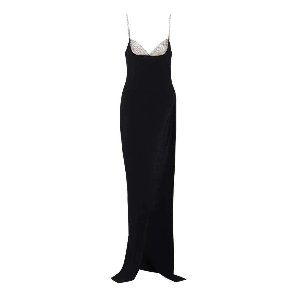 Balmain Lange Geborduurde Gebreide Jurk met Beensplit Black Dames