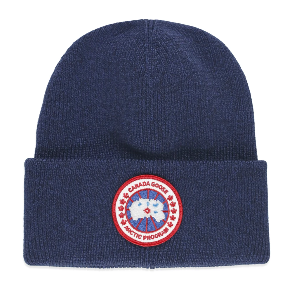 Canada Goose Blauwe Wollen Beanie Muts Ribpatroon Blue Heren