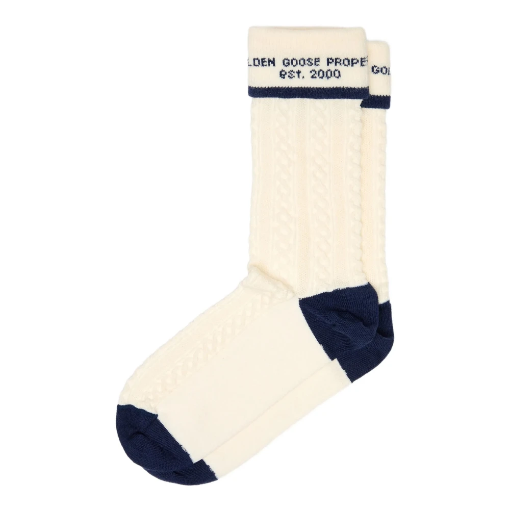 Golden Goose Unisex Beige Socks, L, Socks High Rib/Braid/ Jacquard Logo