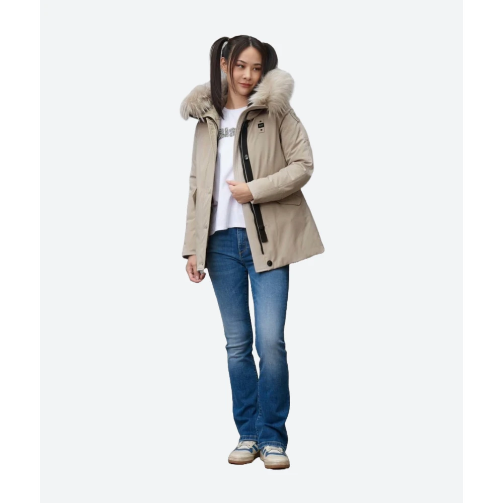 Blauer Gewatteerde Parka Irma met Bont Capuchon Beige Dames