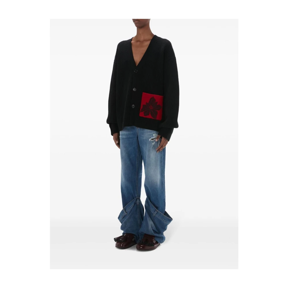 JW Anderson Zwarte Bloemen V-Hals Trui Black Dames