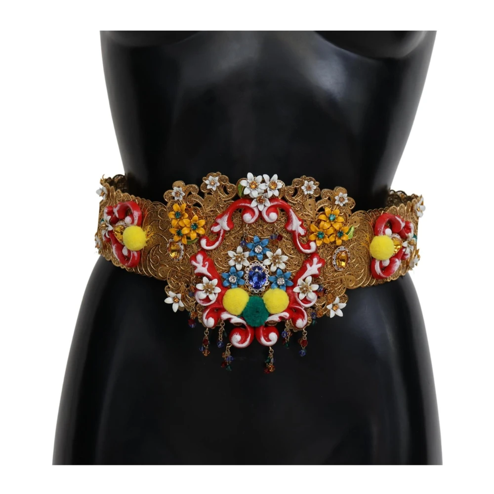 Dolce & Gabbana Bloemen Kristal Taille Riem Goud Multicolor Dames