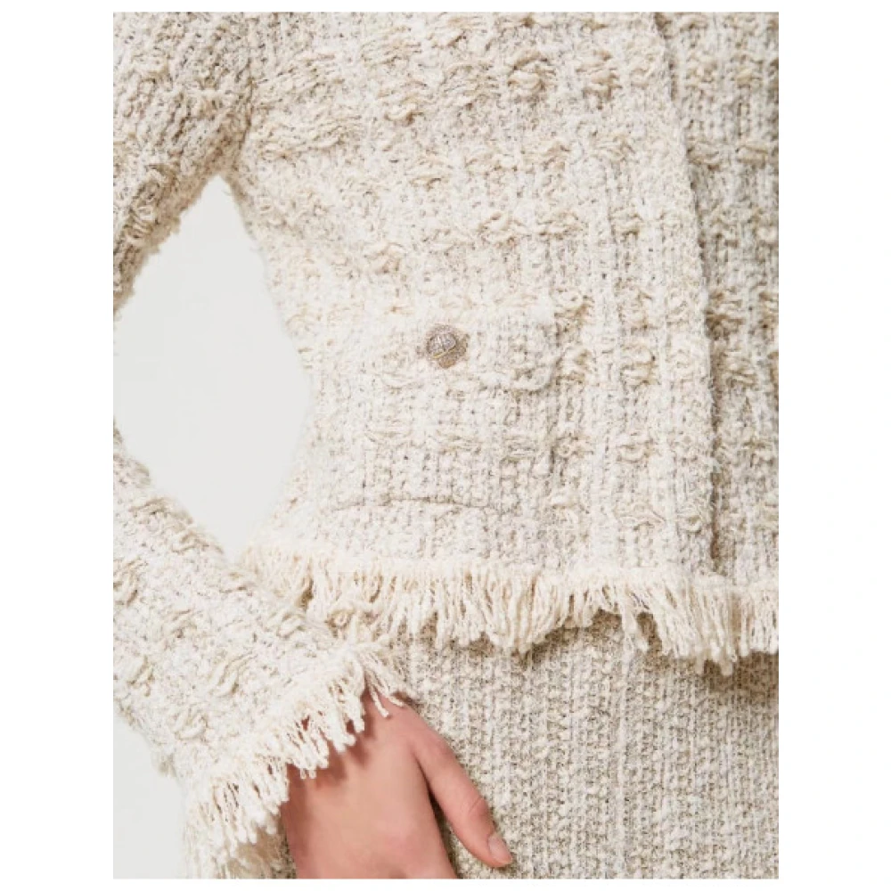 Twinset Metallic Gebreid Jasje met Juweelknopen Beige Dames