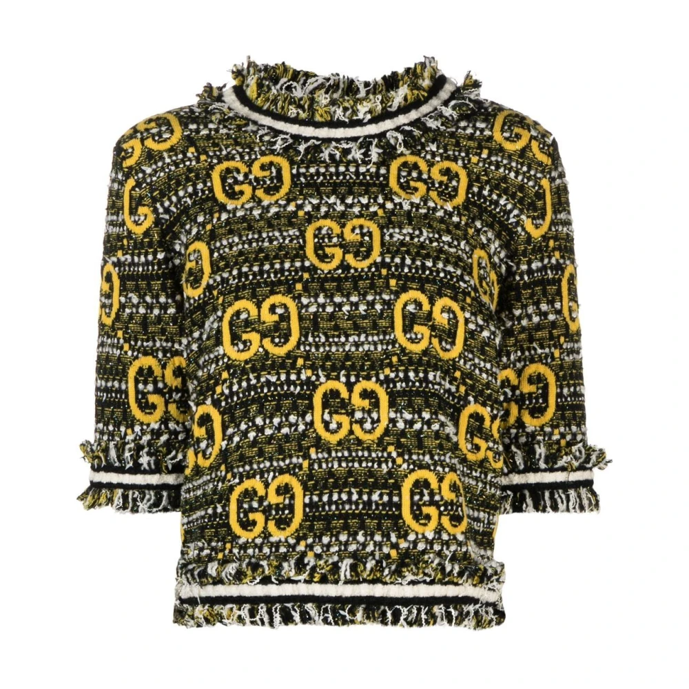 Gucci Zwarte GG-Print Tweed Top Black Dames