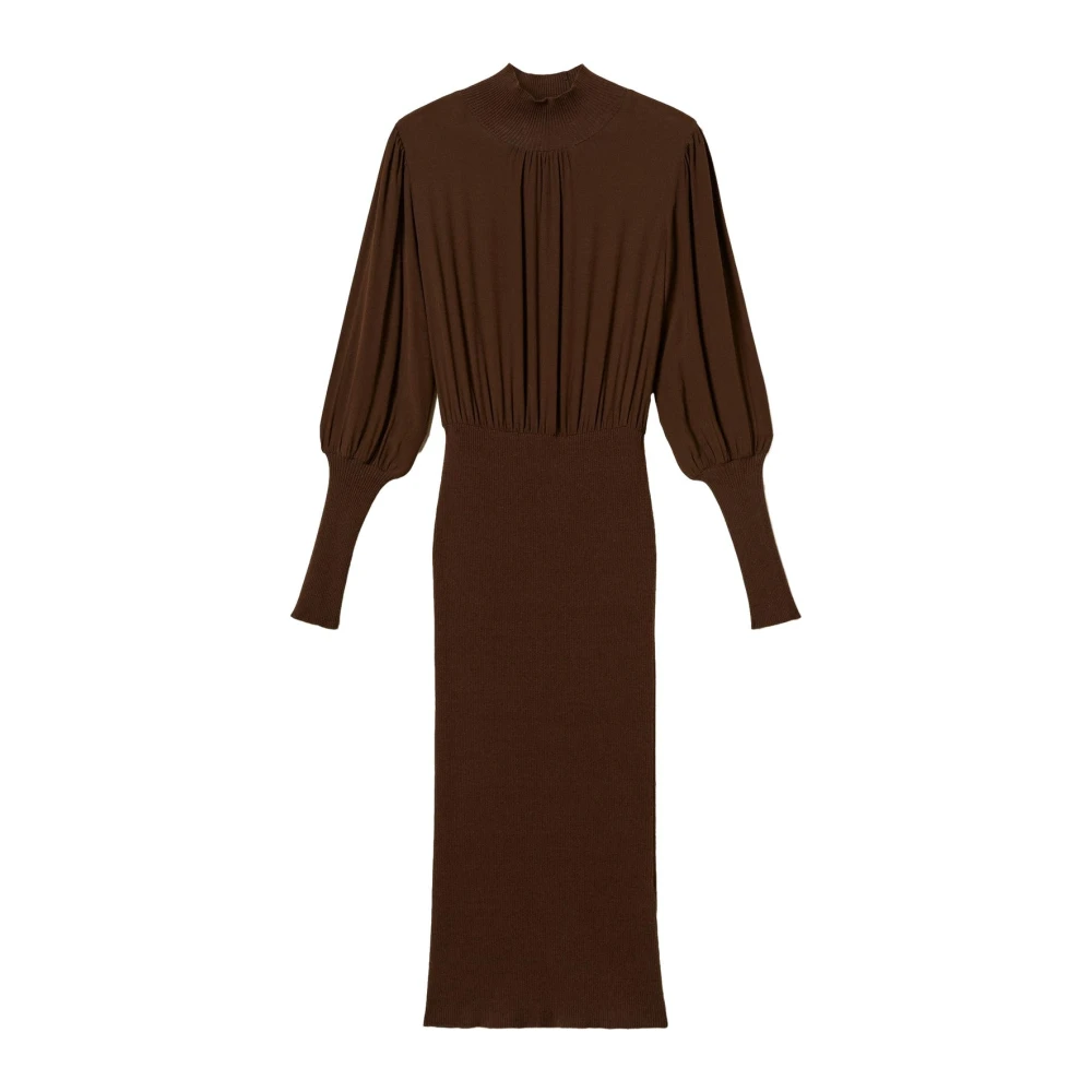 Twinset , Midi Dresses, Female, Brown, L, Abito Lungo Bi-Materiale Con Crepe De Chine