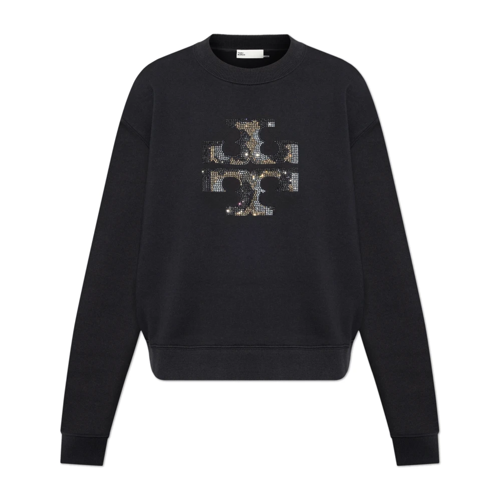 TORY BURCH Sweatshirt met logo afgewerkt met glinsterende pailletten Black Dames
