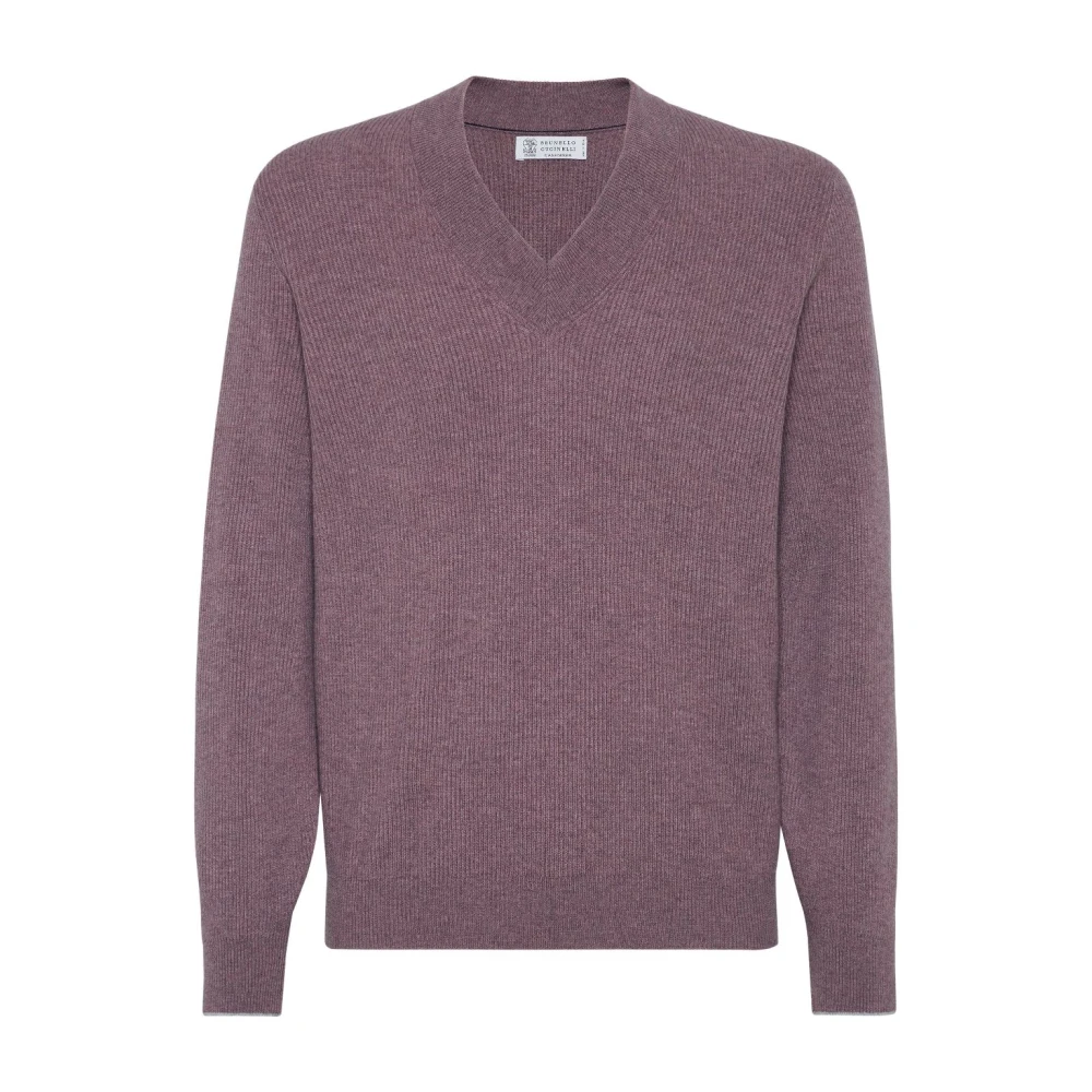 BRUNELLO CUCINELLI Rode Kasjmier V-Hals Trui Red Heren
