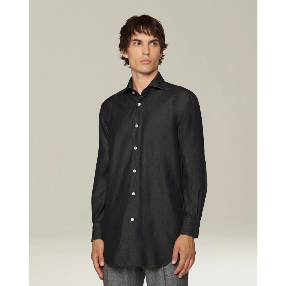 Kiton Denim Shirt met Sportieve Allure Black Heren
