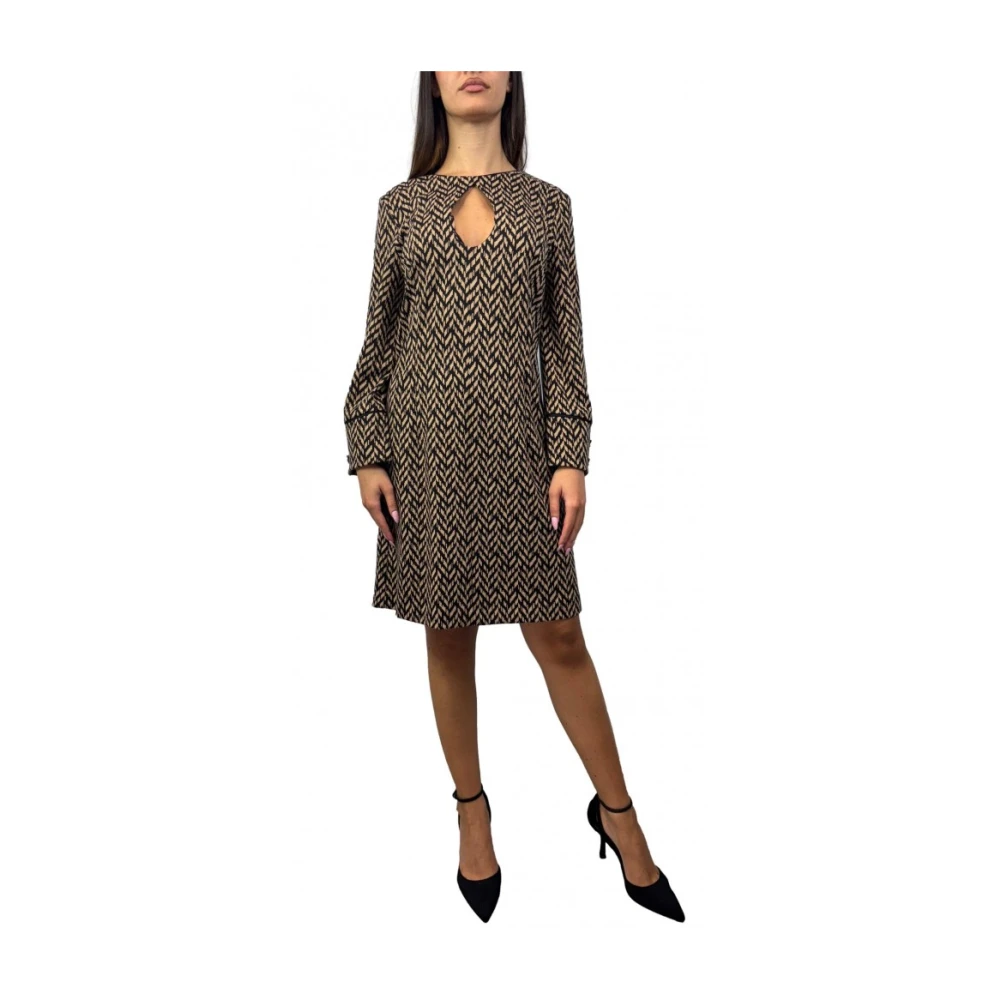 Simona Corsellini Geometrische Jacquard Beige Jurk Beige Dames