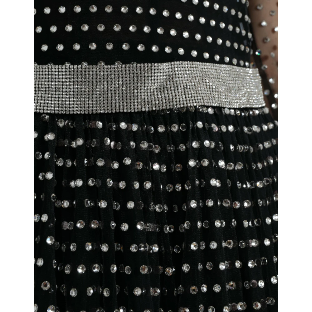 Dolce & Gabbana Elegante Zwarte Kristalversierde Lange Jurk Black Dames