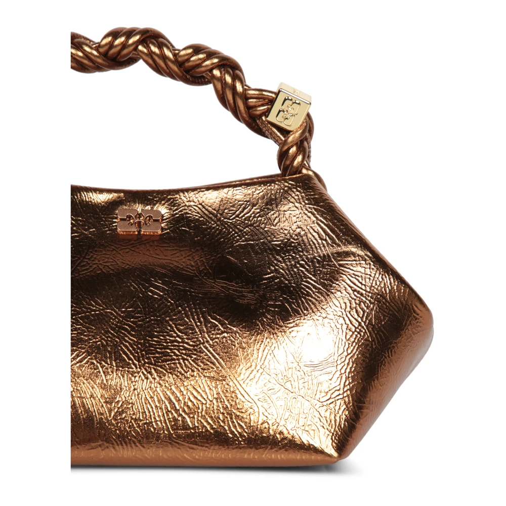Ganni Bronzen Leren Tas met Gevlochten Handvat Yellow Dames