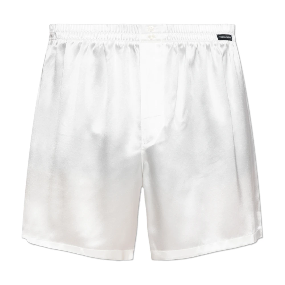Dolce & Gabbana Herr Vit Underkläder M, Silk Satin Boxer Shorts