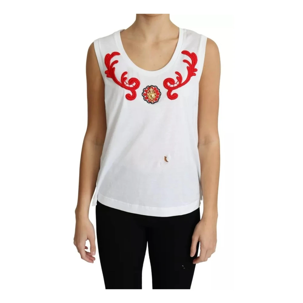 Dolce & Gabbana Hart Applicatie Tanktop Wit Katoen White Dames