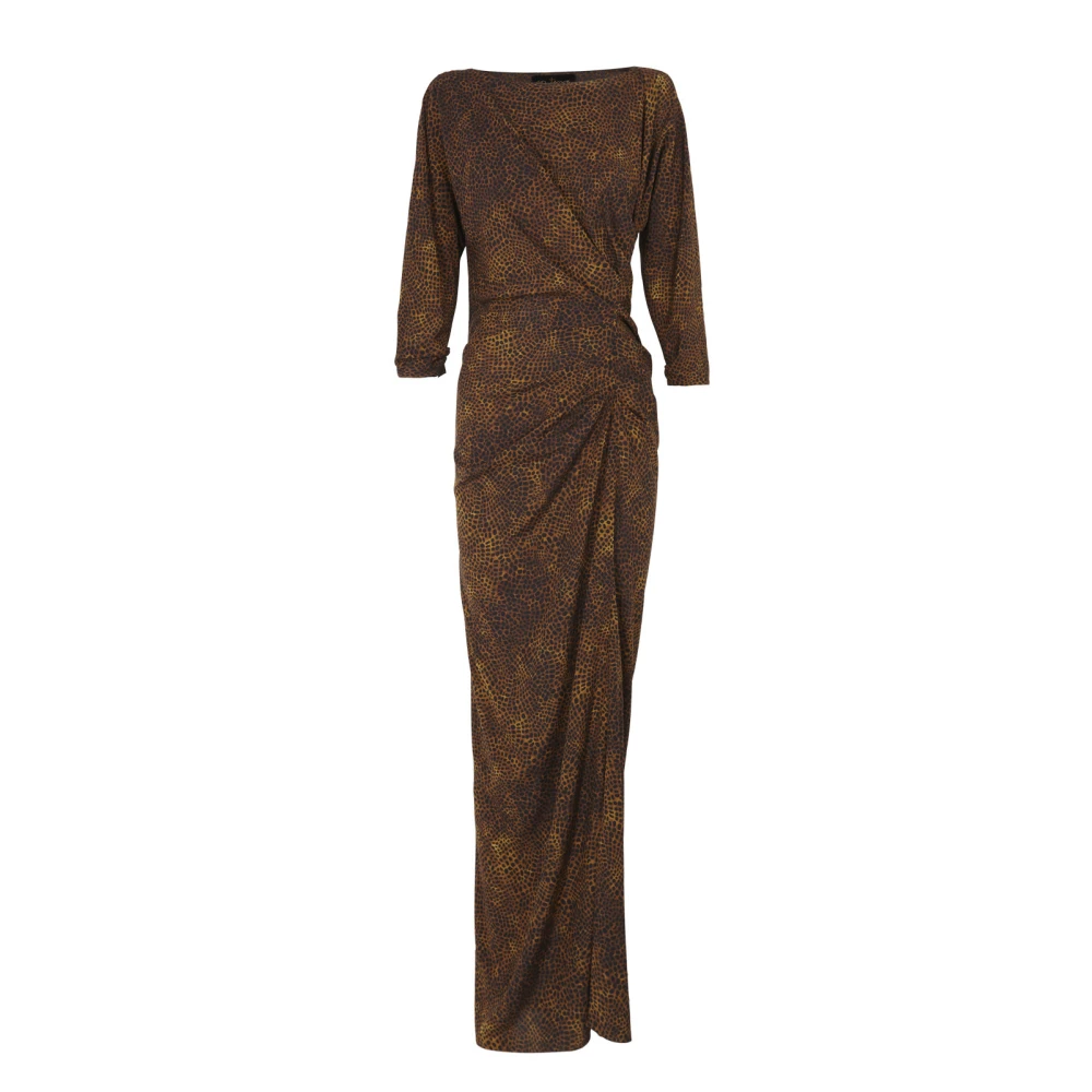 Cortana Dierenprint zijden asymmetrische lange jurk Brown Dames