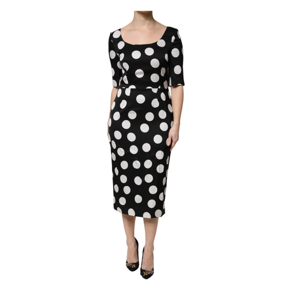 Dolce & Gabbana Women's Black Polka Dot Silk Sheath Midi Dress