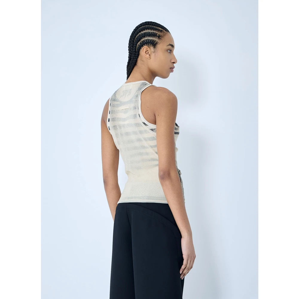 Jean Paul Gaultier Tattoo Rose & Bird Print Tank Top Beige Dames