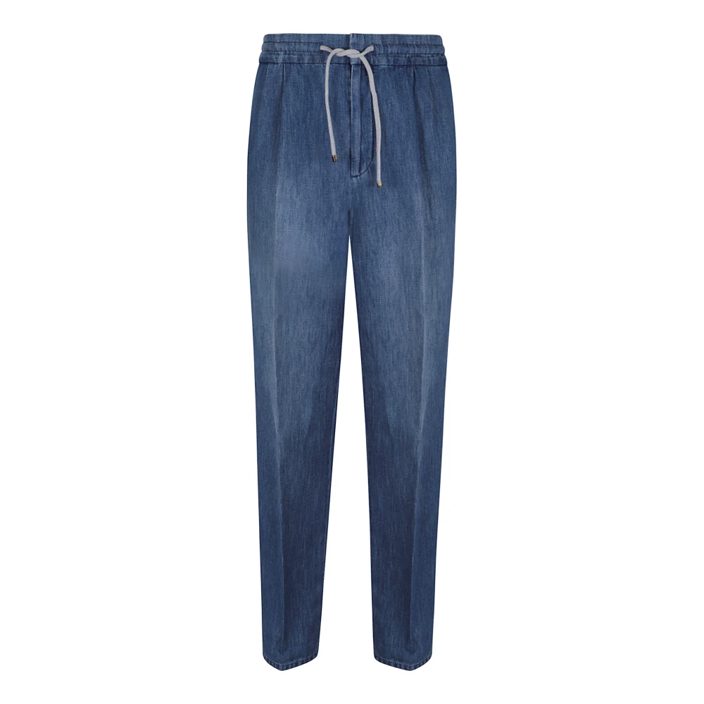 BRUNELLO CUCINELLI Blauwe Denim Broek Verhoog Garderobe Stijl Blue Heren