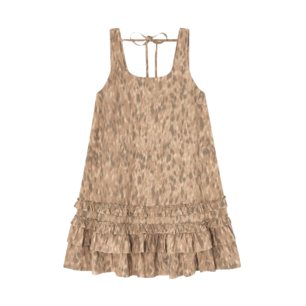 Ganni Women's Beige Dress In Printed Cotton - Short Dresses - M - Dresses