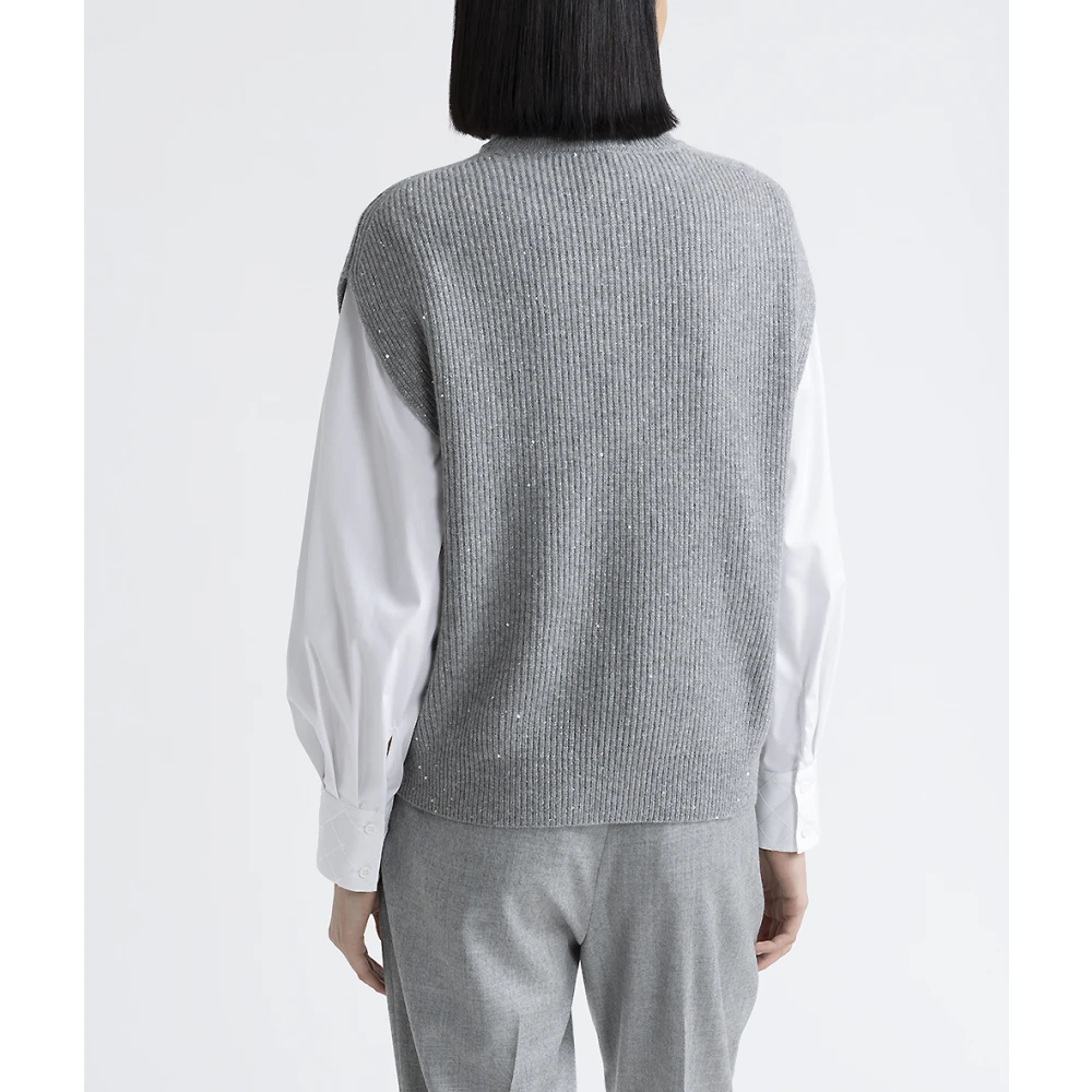 PESERICO Wol kasjmier lurex en pailletten cape Gray Dames