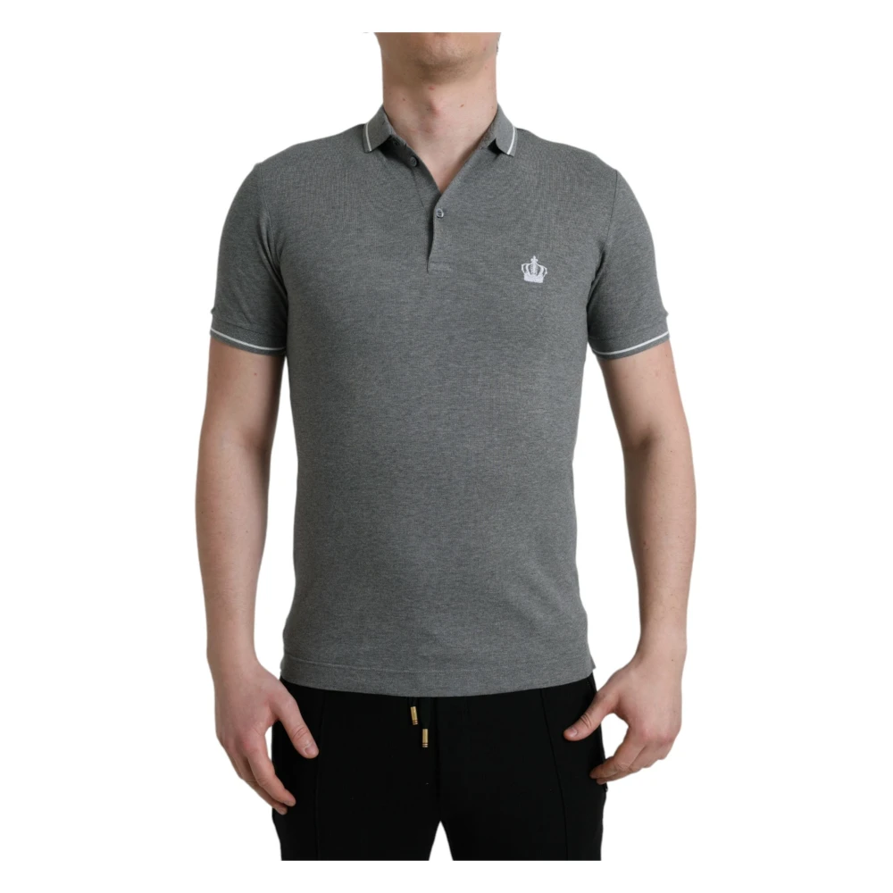 Dolce & Gabbana Men's Gray Polo Shirts, Xs, Collared Short Sleeve Crown T-Shirt