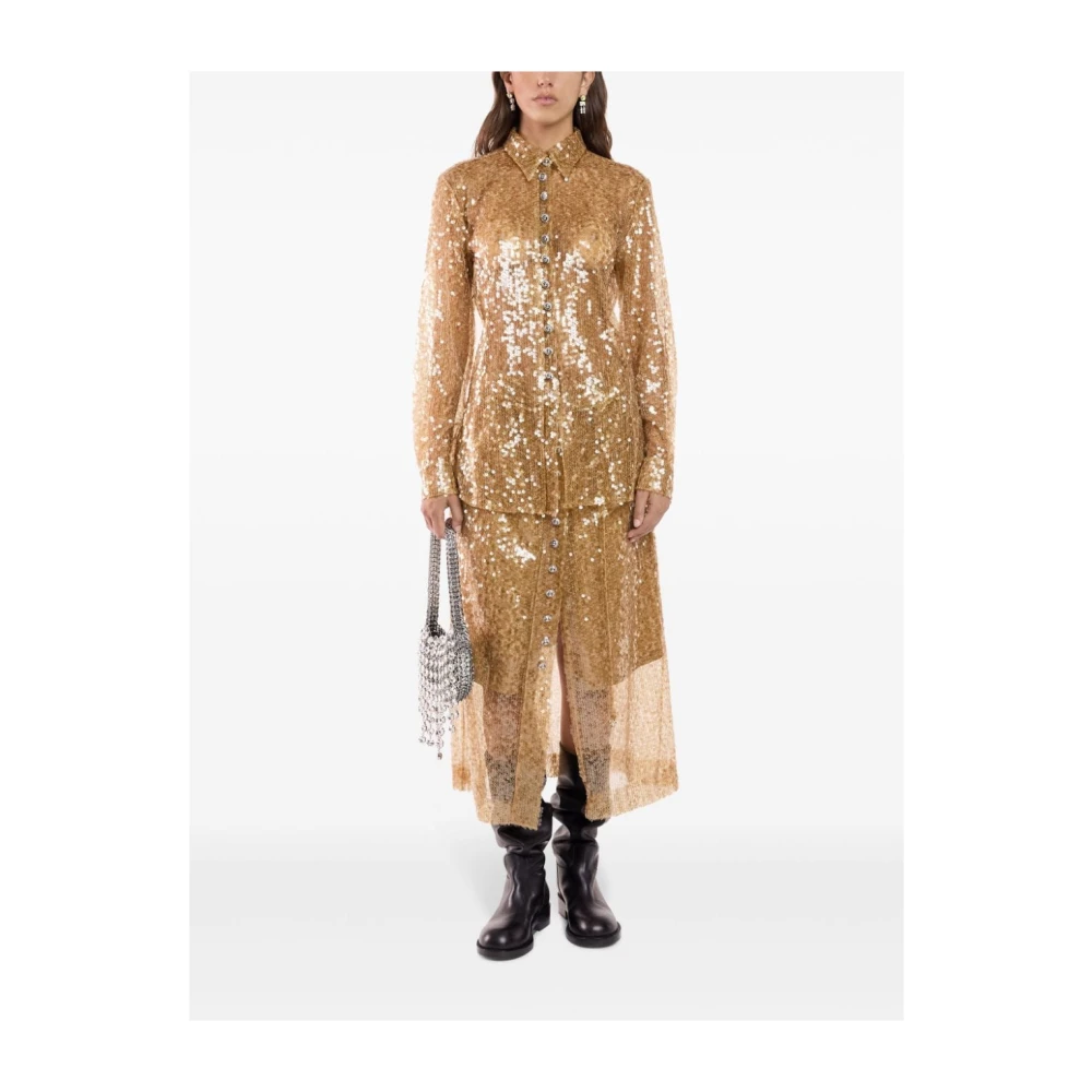 Paco Rabanne Paillet Beige Shirt met Riem Brown Dames