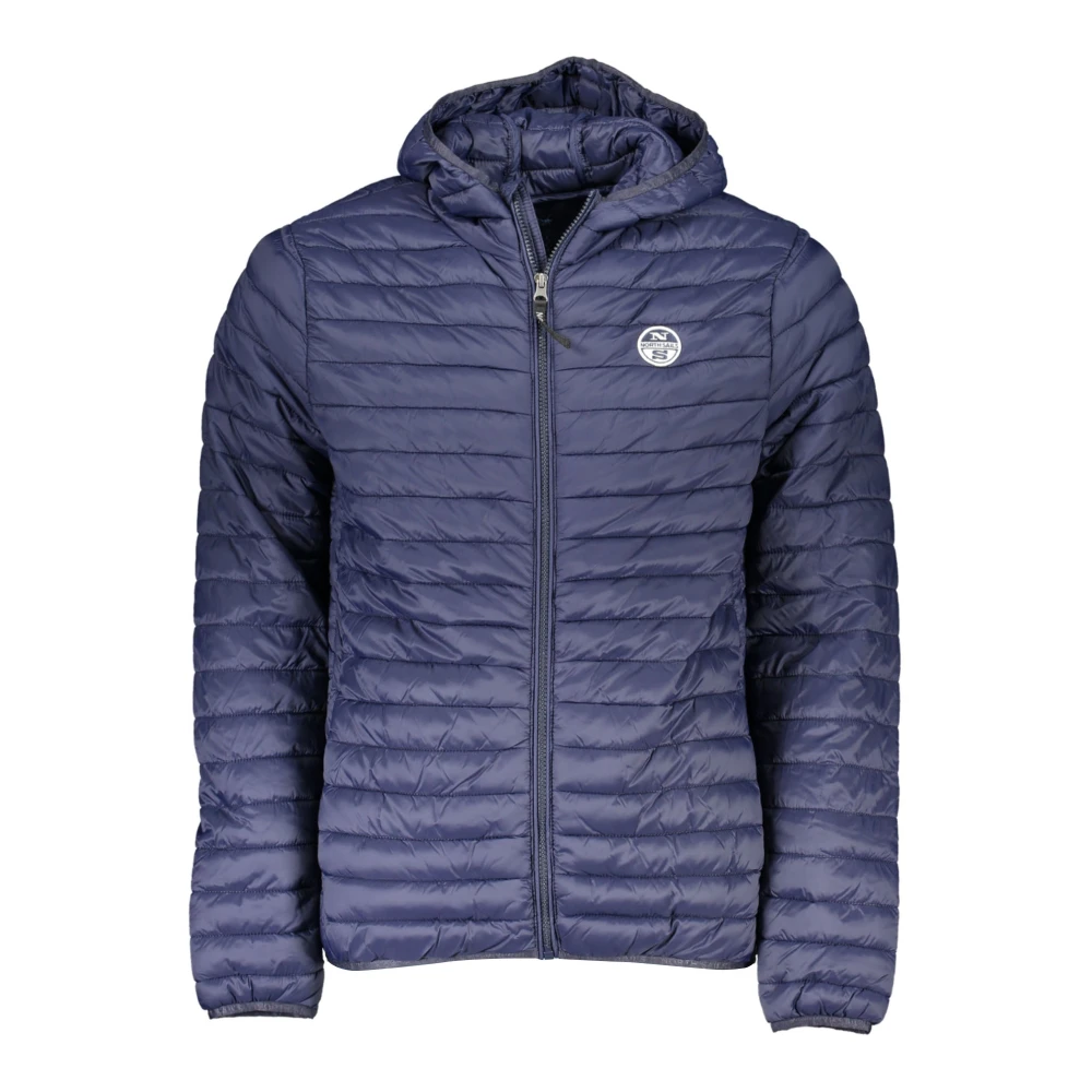 North Sails , Winter Jackets, Male, Blue, L, Blue Hooded Jacket With Pockets And Logo
