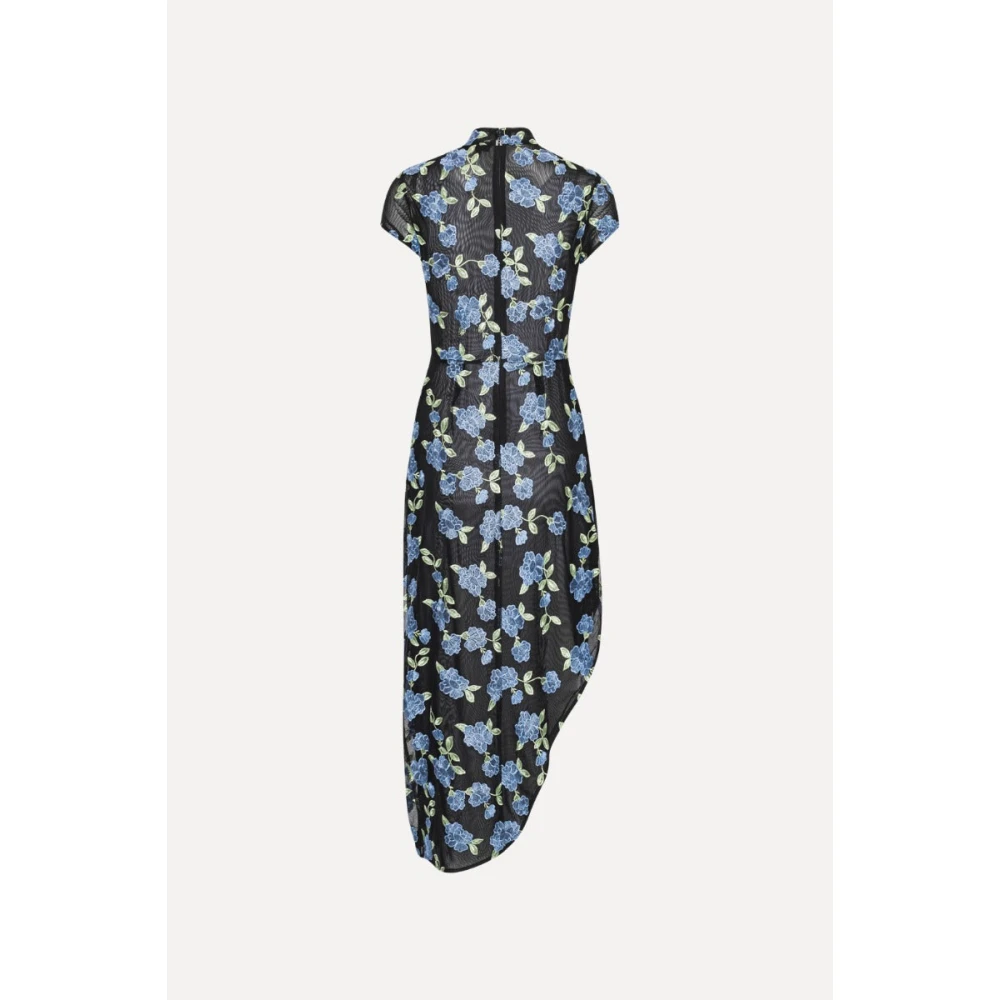 Rotate Birger Christensen Zwarte Mesh Asymmetrische Maxi Jurk Black Dames