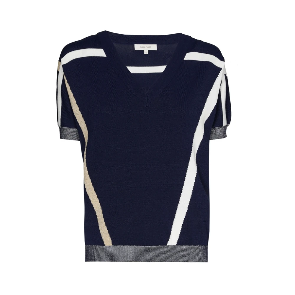 Marie Méro Blauwe V-hals Gestreepte Pullover Blue Dames