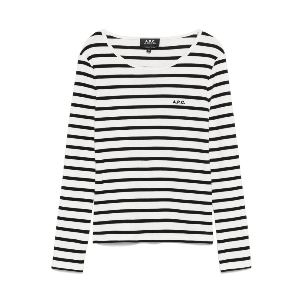 A.p.c. Gestreept Logo T-shirt White Dames