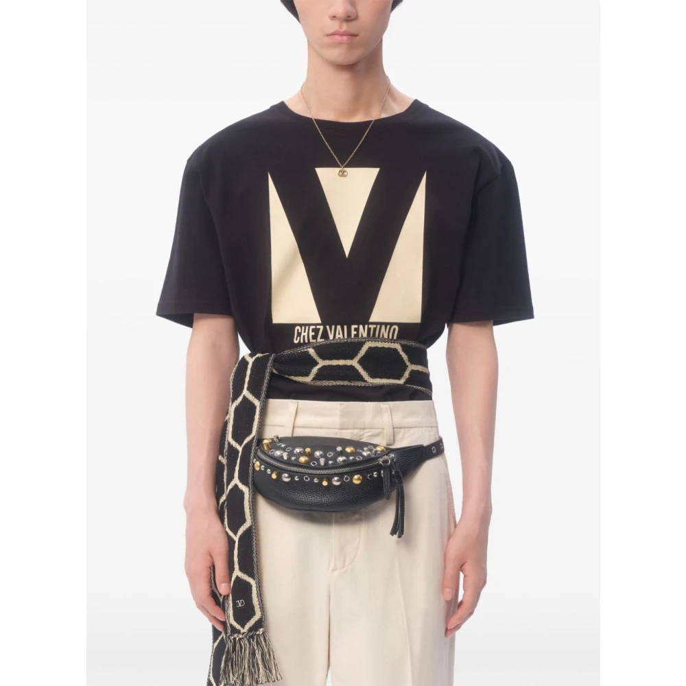 Valentino Zwart Logo Print Crew Neck T-shirt Black Heren