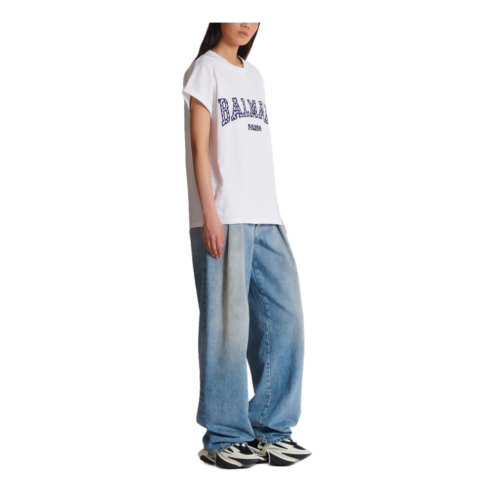 Balmain T-shirt met gingham ruit in Parijse stijl White Dames