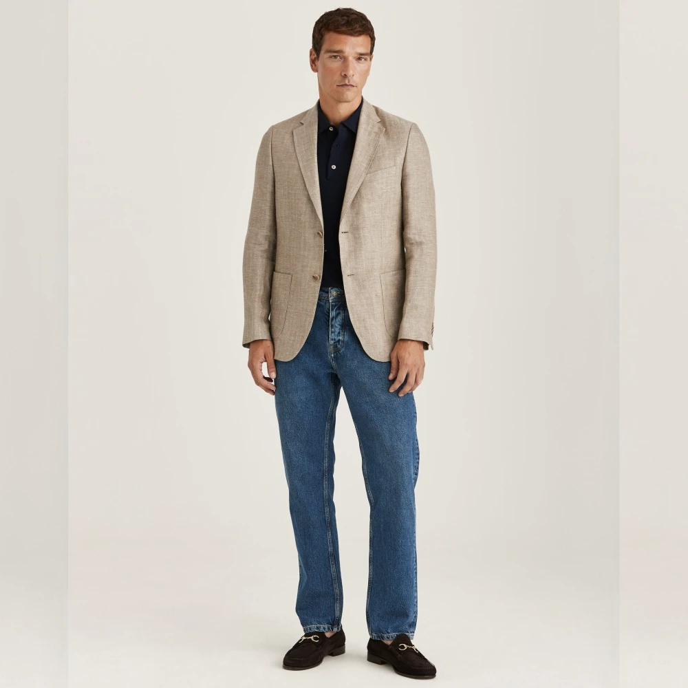 Morris Stockholm Licht Khaki Linnen Visgraat Zomer Blazer Green Heren