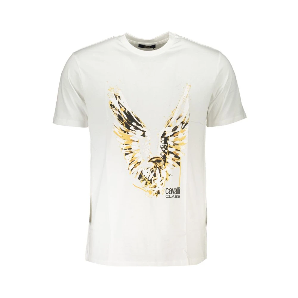 Cavalli Class Wit Katoenen T-Shirt met Print Logo White Heren