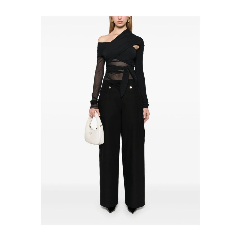 Amazuin Draped Top met Tulle Intarsia Black Dames